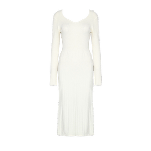 DPLAY2025秋季气质新款白色连衣裙女圆领修身长款针织裙子长裙