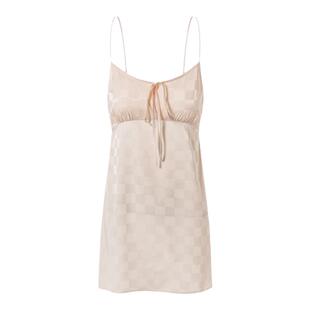 Lazy Daisy睡裙 Lily法式格纹缎面细吊带裙无袖性感露背睡衣裙女