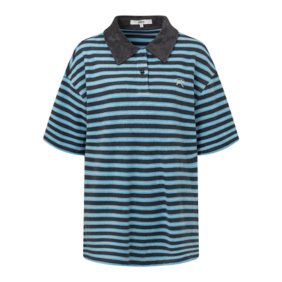 RAIVE拼接设计polo领条纹短T