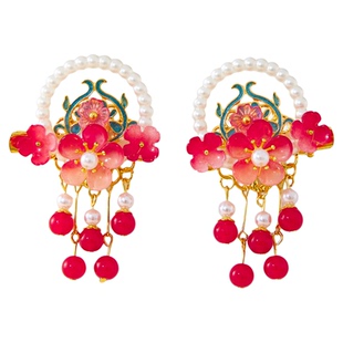 古月家【红团喜】儿童汉服古风仙气水晶发饰女孩红色喜庆高级对夹