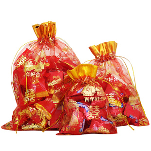 结婚喜糖袋纱袋婚礼瓜子花生创意婚庆透明喜糖盒子糖果包装布袋子