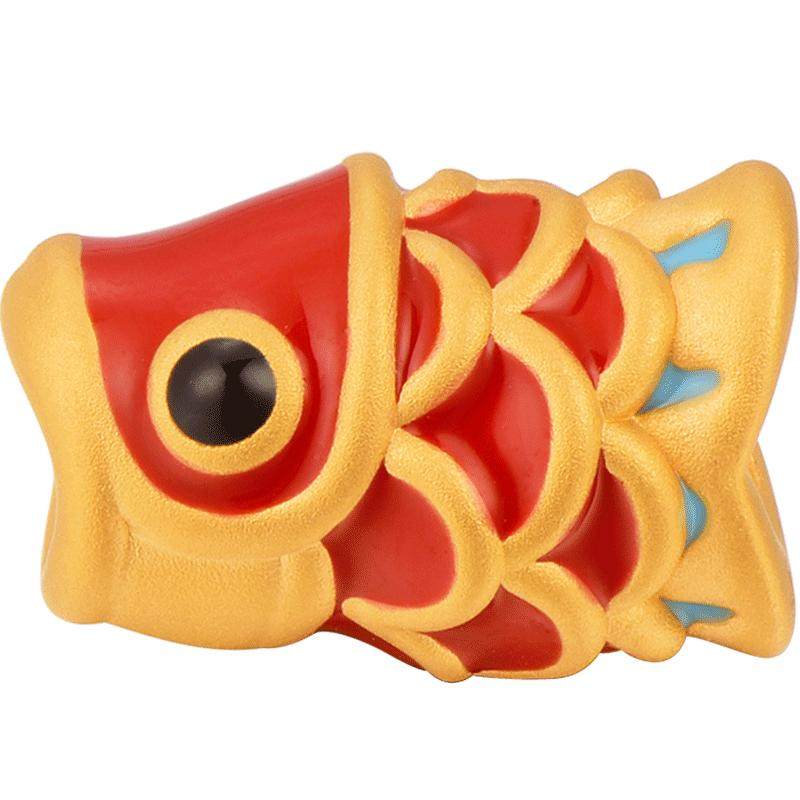 明牌珠宝硬金串珠 足金鲤鱼旗鸿运鼓手串黄金转运珠AFP0568