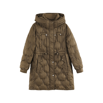 XMOOM菱形切线绣花料中长羽绒服