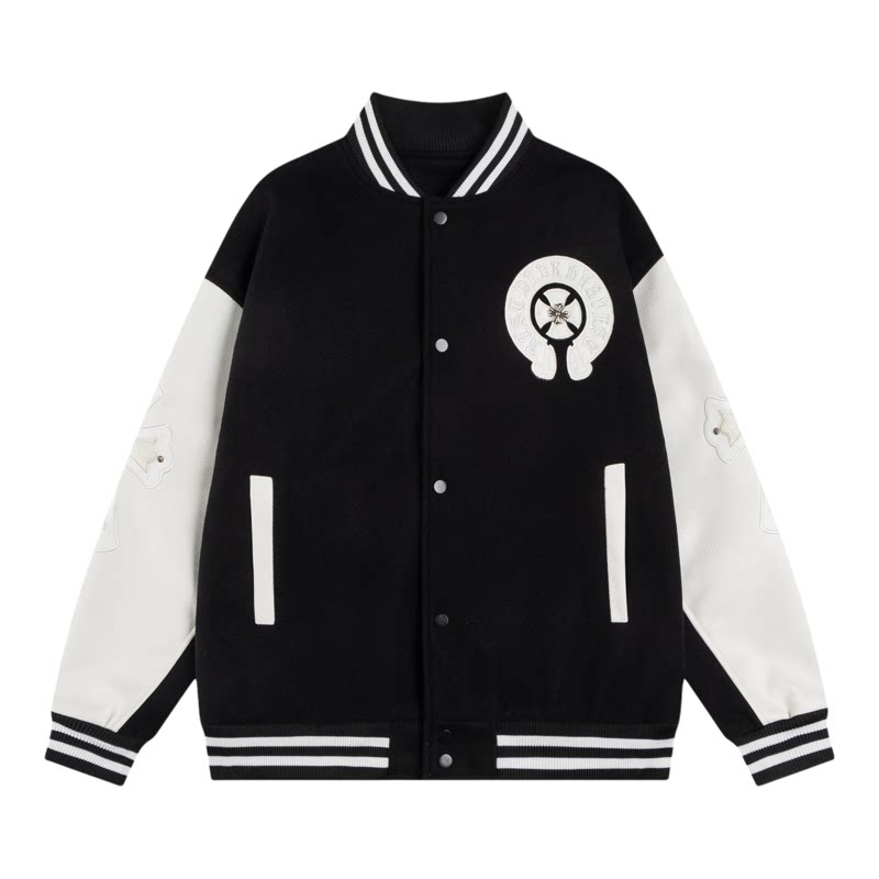 美式复古十字架刺绣棒球服外套