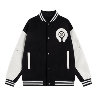 Amoeba美式复古街头十字架贴皮刺绣钢标棒球服夹克宽松男女外套潮