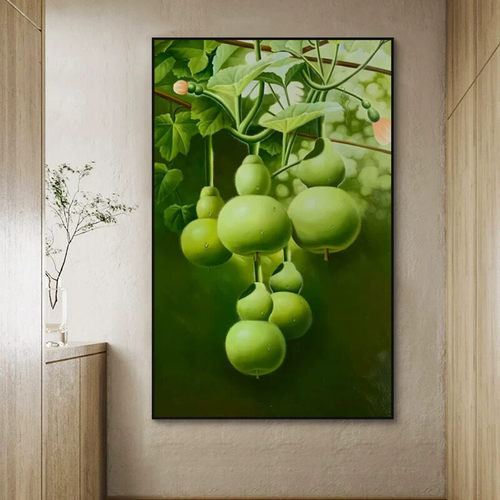 五福临门新中式玄关写实绿葫芦福禄装饰画客厅餐厅挂画
