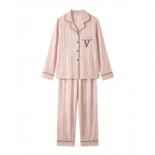 维多利亚秋冬真丝睡衣女高级轻奢条纹字母桑蚕丝家居服两件套礼盒