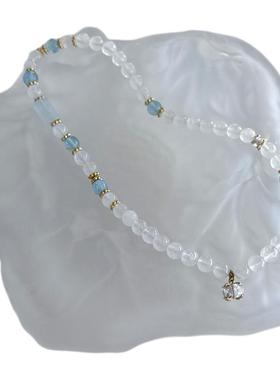 hucares板砖联名「白开水的神」白幽灵疗愈水晶海蓝宝双圈手串