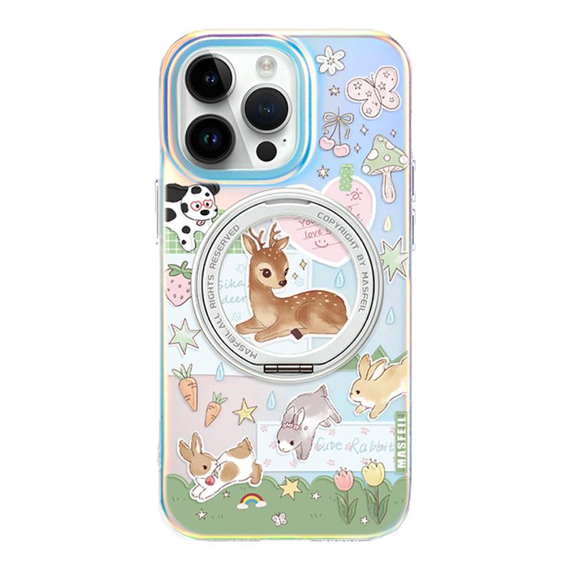 ANGYING × 拼贴小鹿适用苹果17promax手机壳新款iphone16pro磁吸保护套ip14/15支点可爱Lo5高级感13带支架