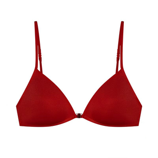 红色三角杯内衣女薄款前扣挂脖美背细肩带结婚新娘本命年文胸套装