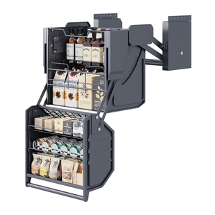 厨房吊柜升降拉篮橱柜冰箱烤箱上方高柜下拉式零食调料收纳置物架