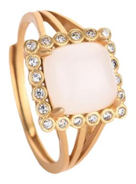 中国风宫廷风设计方形白玉玛瑙古法金女戒指古装汉服旗袍搭配饰品