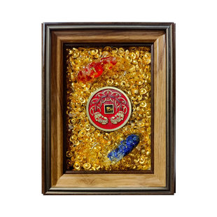 水晶太极荷花锦鲤图相框好运连连玄关装饰画老爷保号摆台莲花净秽