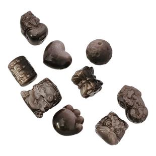 天然银曜石醒狮并蒂莲吞金兽胖爪爱心貔貅隔珠手工DIY串珠散珠配