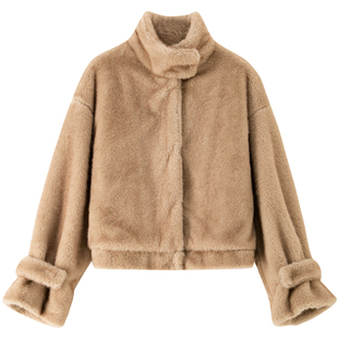 商场同款-BANANA BABY2025年冬季新款千金感仿貂毛外套女毛绒立领