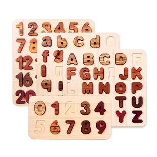 王子妈妈纯实木字母数字认知板蒙氏形状手抓拼图儿童宝宝早教玩具