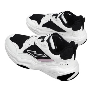 鸿星尔克加绒女鞋老爹鞋2025冬季新款黑色厚底复古轻便防滑运动鞋