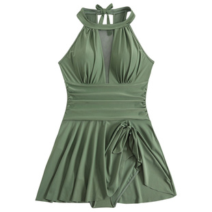 欧美2025新款加大码绝美泡温泉泳衣女胖mm保守遮肚子显瘦连体泳装