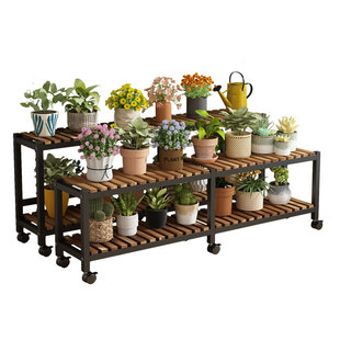 阳台花架2025新款移动带轮花架子客厅落地式置物架铁艺实木花盆架