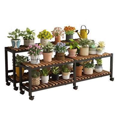 乾福聚带轮阶梯式实木花盆架子