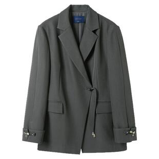 三彩【烟岚云影】2025春季新款新中式宽松西装外套盘扣中长上衣C