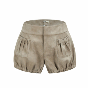 DANZ初春新款肌理麂皮复古花苞南瓜裤泡泡气球百搭休闲灯笼短裤