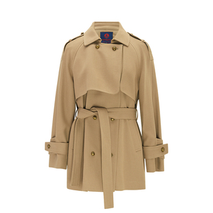 Navigare意大利小帆船纯羊毛风衣女秋季双排扣外套中长款毛呢大衣