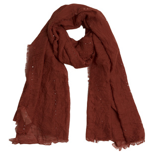 新款欧美时尚 优雅气质红色森系丝巾女春秋 百搭纯色亮片旅游围巾