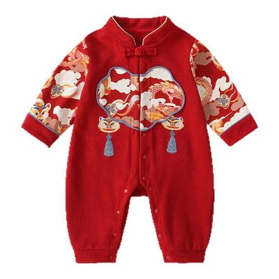 中国风婴儿春秋喜庆单排扣连体衣