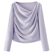 森马不对称荡领短款长袖T恤女