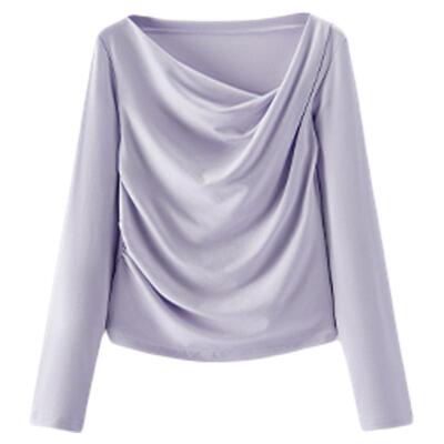 森马不对称荡领短款长袖T恤女