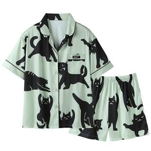 睡衣女士夏季冰丝短袖短裤薄款夏天仿真丝绸高级感夏款家居服套装