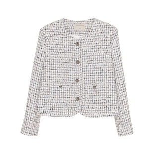 HeyDress肌理感香风外套女春季经典简约花纱金属扣箱型短款上衣