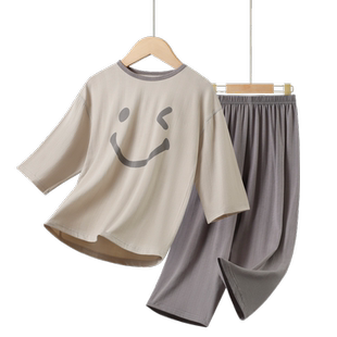 女童睡衣夏季女孩男童宝宝薄款套装冰丝棉大码儿童空调家居服大童