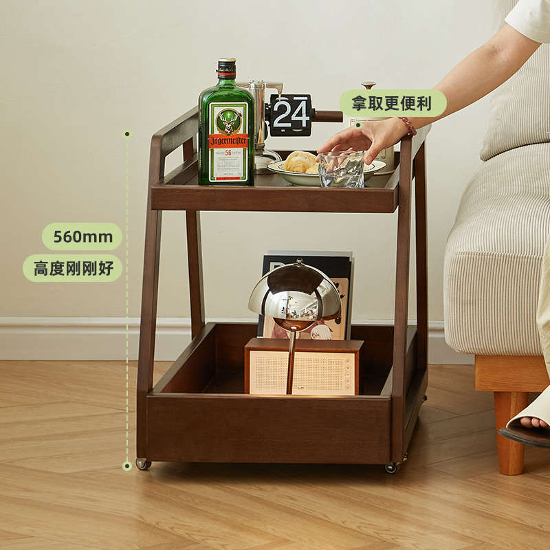 实木边几沙发边柜可移动茶几卧室床头边桌简约现代客厅巴士小推车