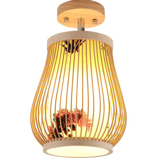 走廊过道灯新中式会所藤木竹艺吸顶灯玄书房关复古田园日式竹编灯