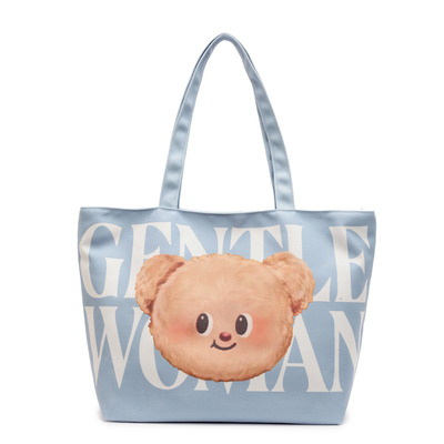 黄油小熊托特包女泰国潮牌字母购物袋新款卡通大容量单肩帆布包包
