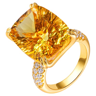 VISING珠宝天然全净体暴力黄千禧切巴西黄水晶戒指21克拉左右指环