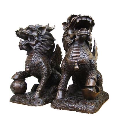 黄铜招财麒麟客厅店铺摆件