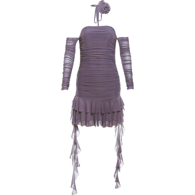 气质御姐风网纱一字肩连衣裙