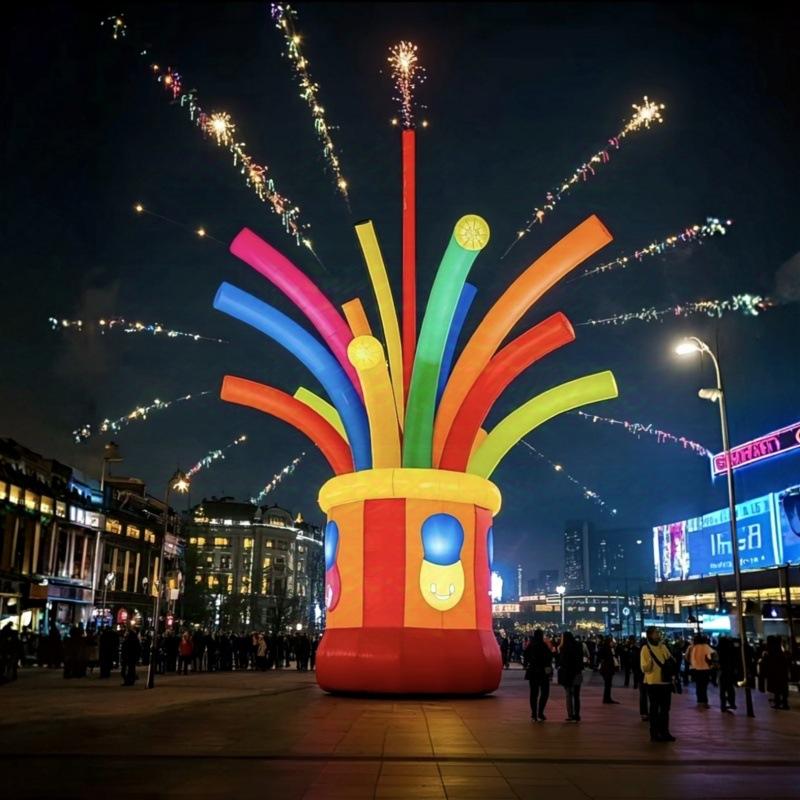 定制新年主题新春烟花礼花气模大型商场户外年味喜庆装饰布置美陈