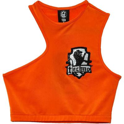 TCH轻奢潮牌橙色露肩修身短款烫钻个性背心女T211036020