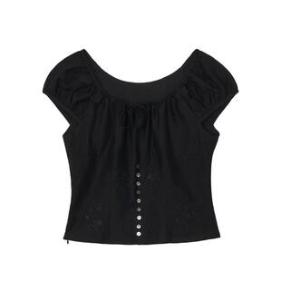 LLANO刺绣微透上衣衬衫复古浪漫朦胧古典修身优雅上衣衬衣女夏季