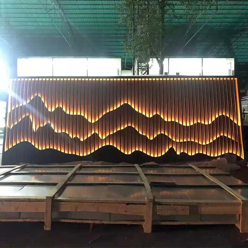 发光金属假山隔断不锈钢屏风庭院内走廊室外镂空玄关酒店背景墙