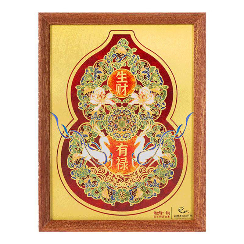 敦煌x朱炳仁铜生财有禄桌屏中式客厅玄关装饰画铜雕画葫芦乔迁礼