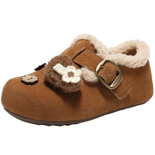 【马年系列】百丽小福马吐司毛毛勃肯鞋红色新年童鞋保暖84062D85