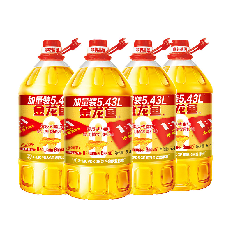 金龙鱼非转基因黄金比例食用调和油5.43L*4大桶家用健康食用油