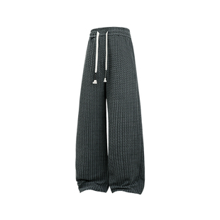 青少年加绒裤子男秋冬加厚保暖直筒格子休闲裤美式宽松阔腿长裤男