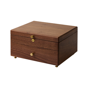 梵瀚 实木首饰盒带锁带镜子闺蜜结婚春节礼物高端珠宝饰品收纳盒