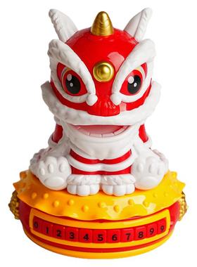 国潮文创醒狮太阳能汽车停车号码牌车载摆件吉祥招财舞狮中控台